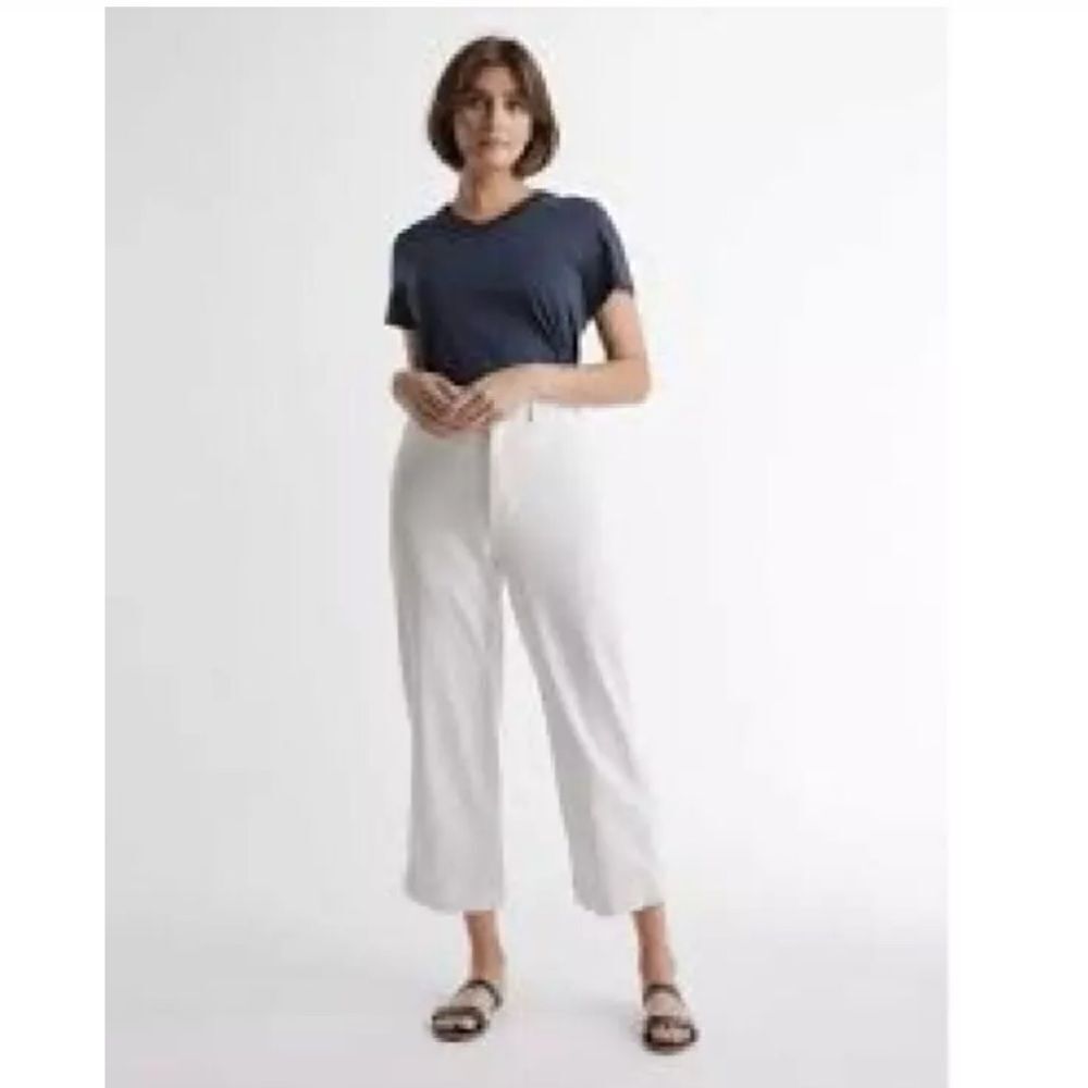 Quince Women's Cotton Twill Wide-Leg Crop Pants, white, size 29
